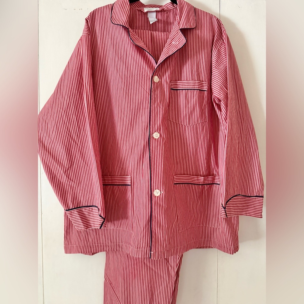 Dior Men’s Vintage Red and White Striped Pajama Set Size XL